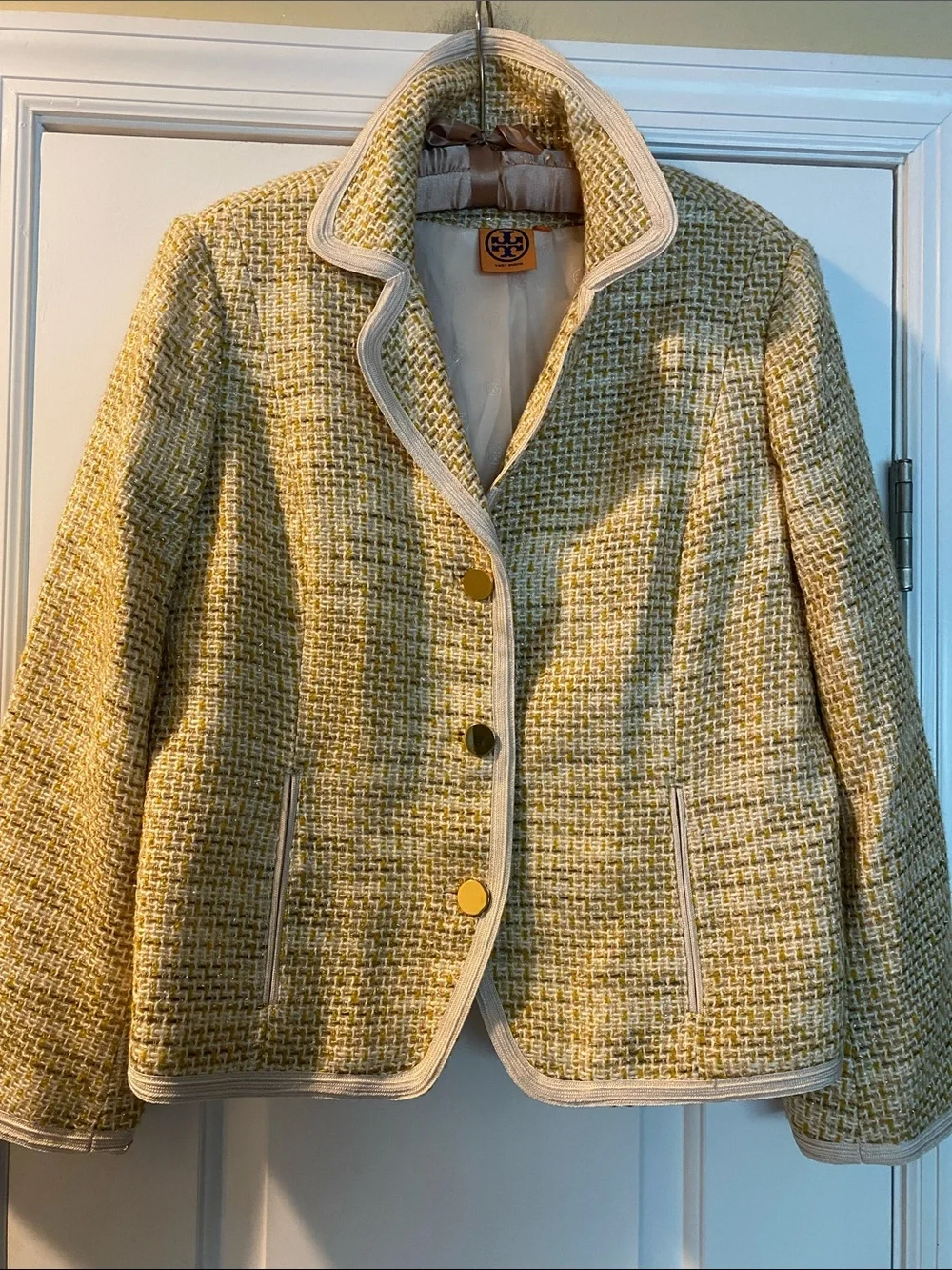 Tory Burch Stunning Sparkling Thread Gold Logo Buttons Logo Lined Jacket